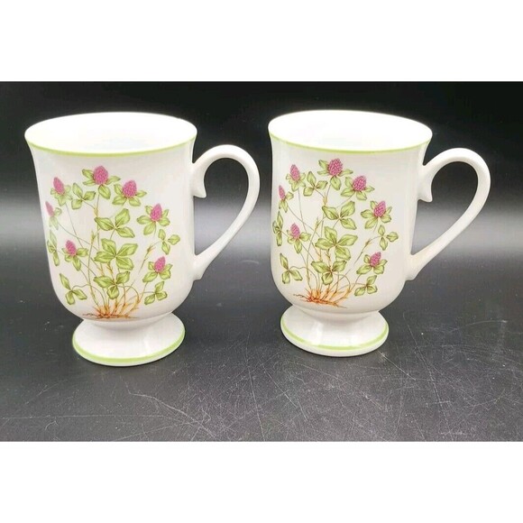 Royal Domino Pedestal Footed Mugs Clover Floral Spring Garden Japan Botanical - Picture 1 of 5